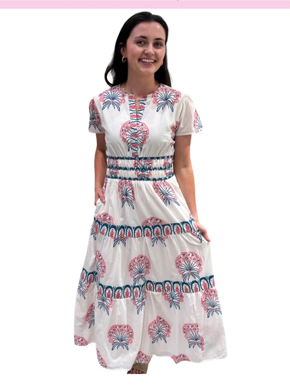 Liza Byrd White Maxi Dress with Pink & Blue Floral Prints - Picture 2 of 7